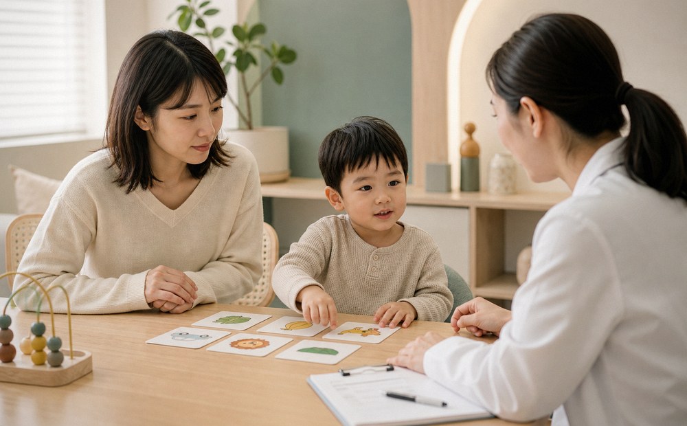 家長陪孩子互動的評估情境照片